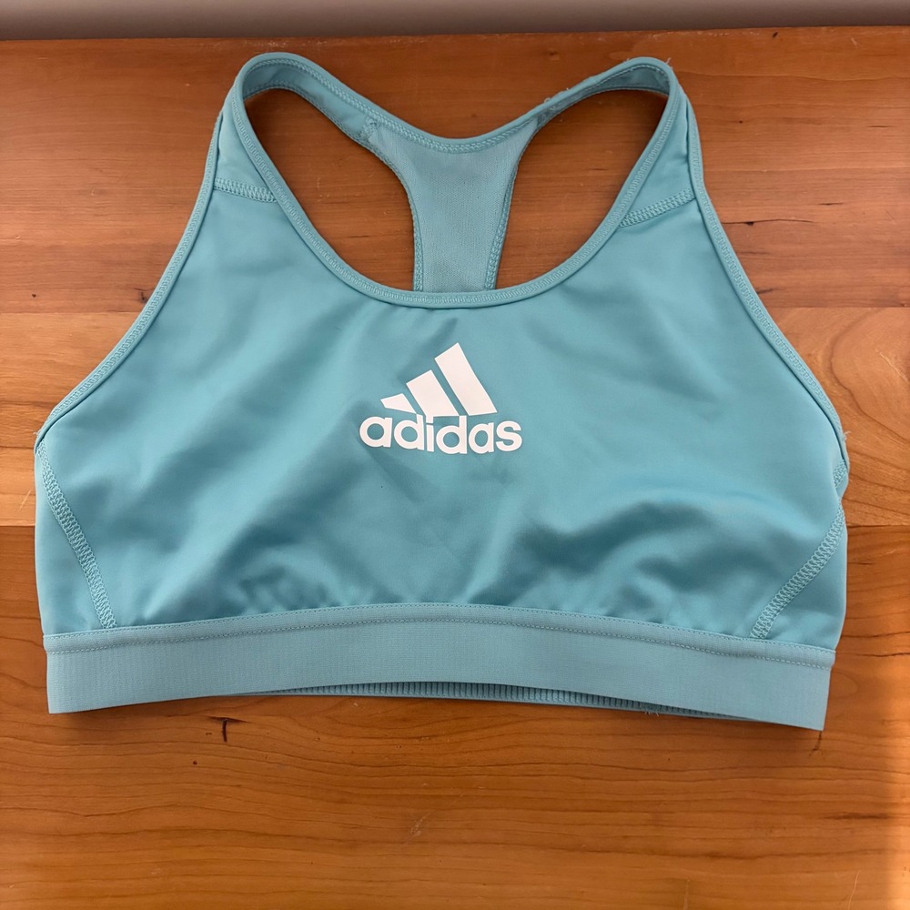 Adidas Women Light Blue Racerback Mesh Sports Bra Size Large Aqua Activewear